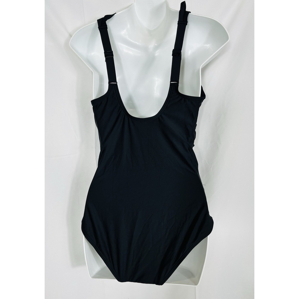DKNY Womens Ruffle Plunge V-Neck One Piece Swimsuit Solid Black‎ Size M NWT - Picture 4 of 8